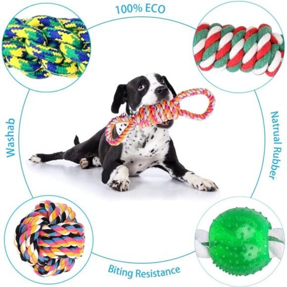 Dog Rope Toys 15 Pack Dog Toys,Puppy Grinding Teething Chew Toys,Tug of War Toys - Picture 3 of 6